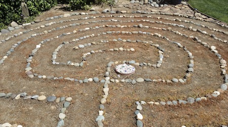 Classical garden labyrinth in stone